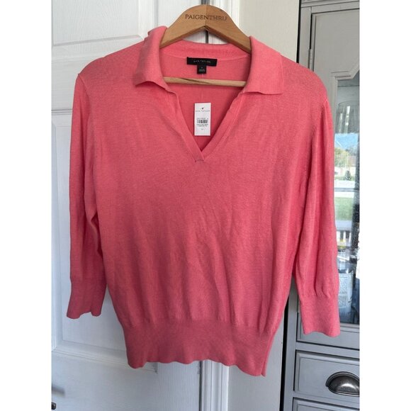 Ann Taylor Coral Collared Pullover 3/4 Sleeve Sweater Medium NEW Office Career - Picture 1 of 7